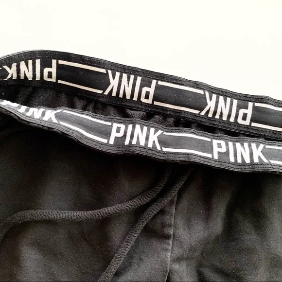 🌸Pink VS🌸 Black White Track Pants Jogger Sz Medium Drawstring - Picture 2 of 8